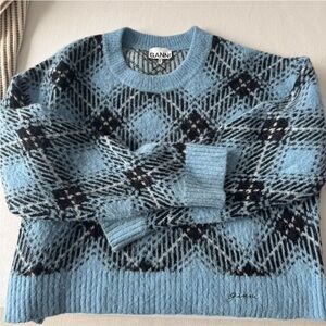 Ganni Blue and Black Patterned Sweater